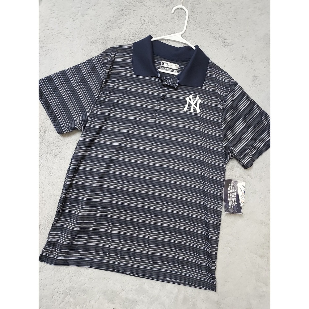 NEW New York Yankees Polo Shirt Mens Medium MLB Striped Navy Blue True Fan NWT